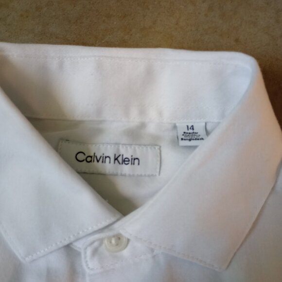 [Calvin Klein] Formal Button Down White Boys 14 Shirt - Picture 2 of 3